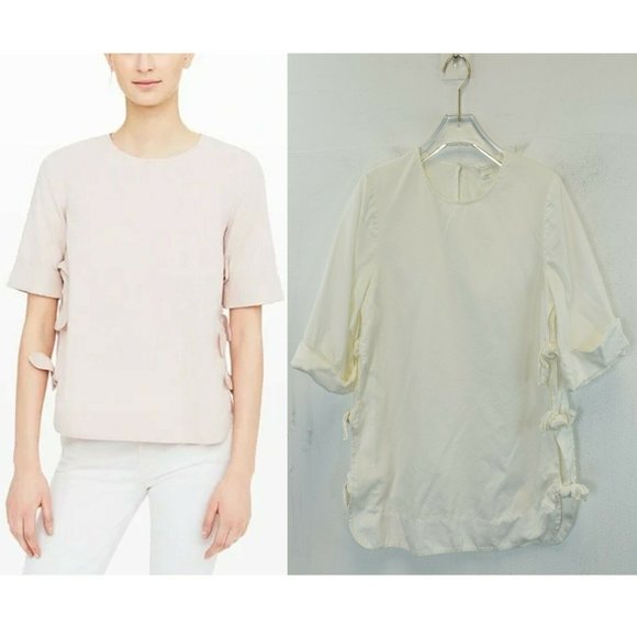 CLUB MONACO‎ Women's Cotton White Blouse SMALL Tie Side Short Sleeve Round Neck - Picture 1 of 13